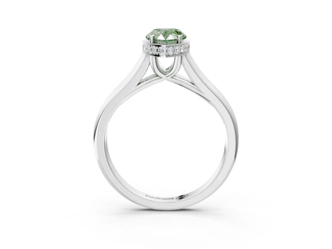 White gold Fancy Green Pear Cut Solitaire Diamond Engagement Ring with Four-Prong Setting and Tapered Band_3