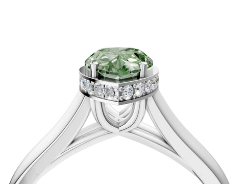 White gold Fancy Green Pear Cut Solitaire Diamond Engagement Ring with Four-Prong Setting and Tapered Band_4