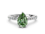 White gold Fancy Green Pear Cut Solitaire Diamond Engagement Ring with Pavé Band and Six-Prong Setting_12