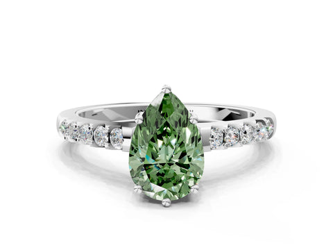 White gold Fancy Green Pear Cut Solitaire Diamond Engagement Ring with Pavé Band and Six-Prong Setting_12
