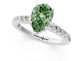 White gold Fancy Green Pear Cut Solitaire Diamond Engagement Ring with Pavé Band and Six-Prong Setting_13
