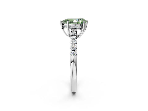 White gold Fancy Green Pear Cut Solitaire Diamond Engagement Ring with Pavé Band and Six-Prong Setting_14