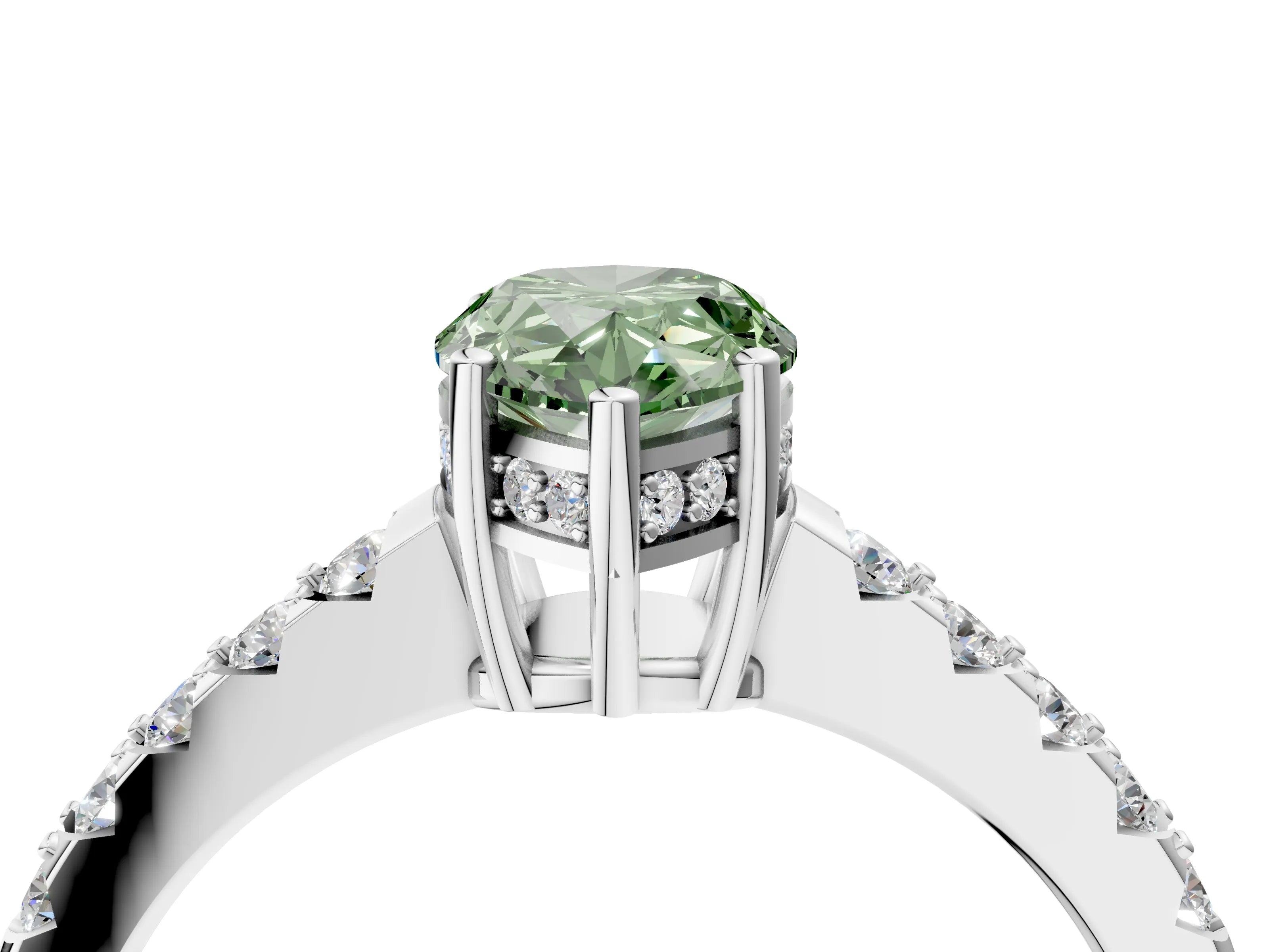White gold Fancy Green Pear Cut Solitaire Diamond Engagement Ring with Pavé Band and Six-Prong Setting_16