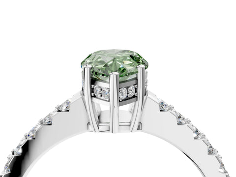 White gold Fancy Green Pear Cut Solitaire Diamond Engagement Ring with Pavé Band and Six-Prong Setting_16