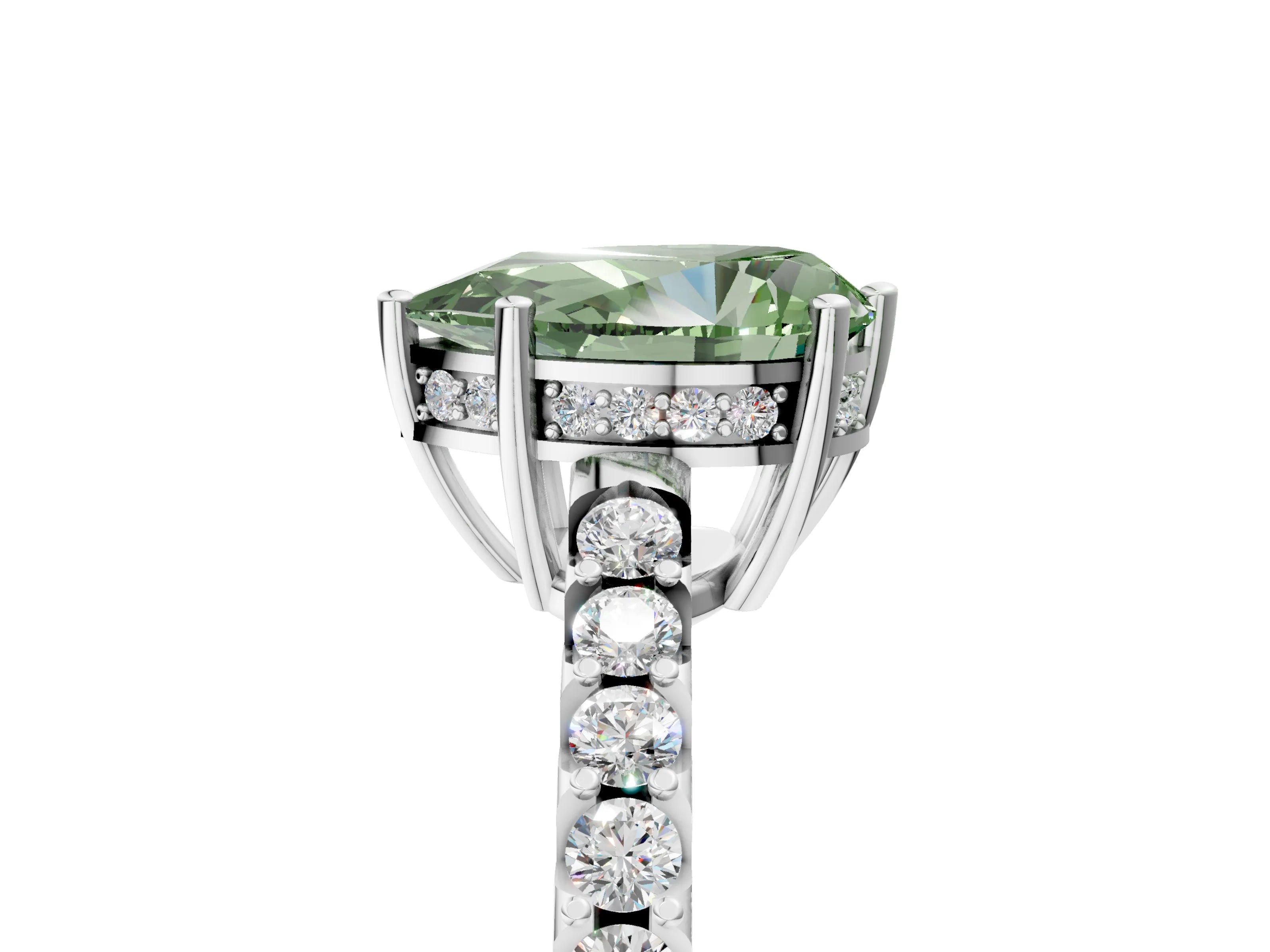 White gold Fancy Green Pear Cut Solitaire Diamond Engagement Ring with Pavé Band and Six-Prong Setting_17