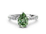 White gold Fancy Green Pear Cut Solitaire Diamond Engagement Ring with Pavé Band and Six-Prong Setting_24