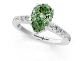 White gold Fancy Green Pear Cut Solitaire Diamond Engagement Ring with Pavé Band and Six-Prong Setting_25