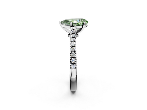 White gold Fancy Green Pear  Cut Solitaire Diamond Engagement Ring with Pave Band and Four-Prong Setting_161