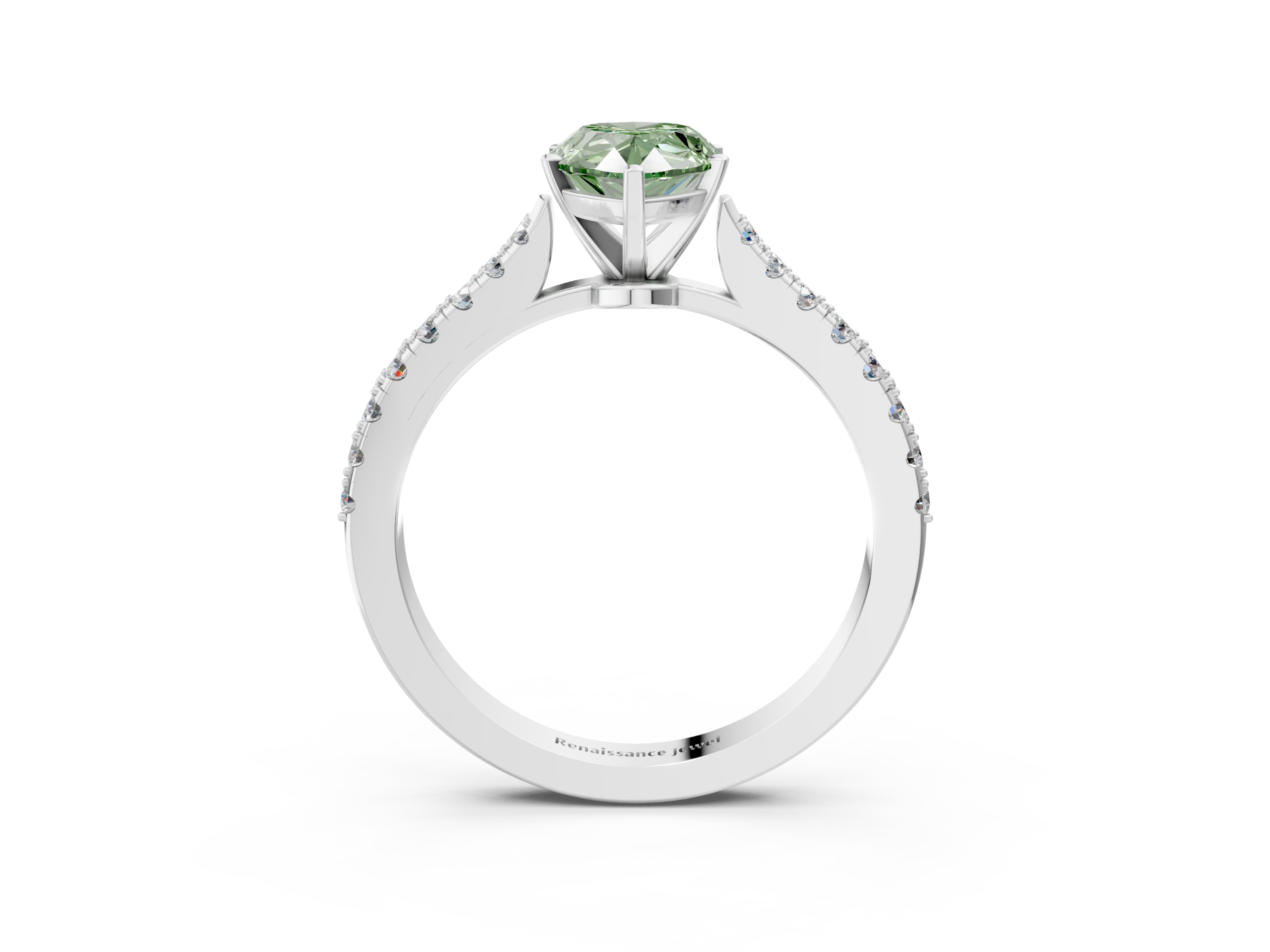 White gold Fancy Green Pear  Cut Solitaire Diamond Engagement Ring with Pave Band and Four-Prong Setting_162