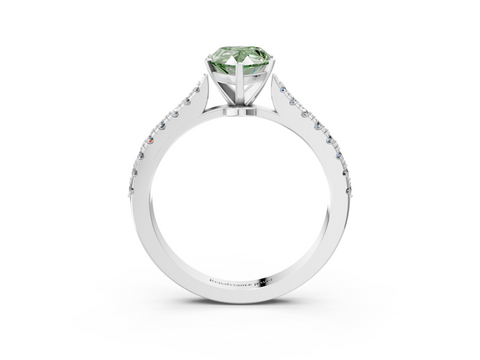 White gold Fancy Green Pear  Cut Solitaire Diamond Engagement Ring with Pave Band and Four-Prong Setting_162