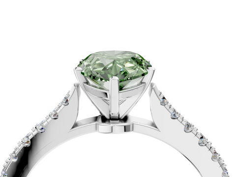 White gold Fancy Green Pear  Cut Solitaire Diamond Engagement Ring with Pave Band and Four-Prong Setting_163