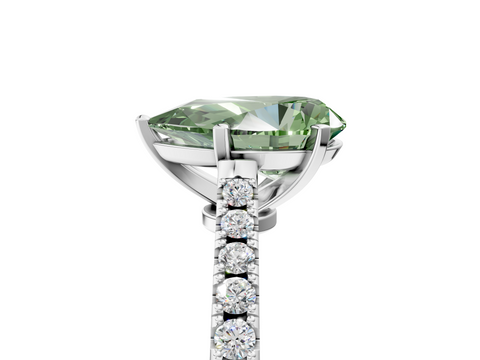 White gold Fancy Green Pear  Cut Solitaire Diamond Engagement Ring with Pave Band and Four-Prong Setting_164