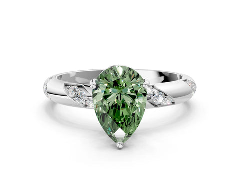White gold Fancy Green Pear Cut Solitaire Diamond Engagement Ring with Twisted Pave Band and Four-Prong Setting_19