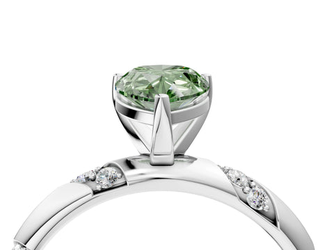 White gold Fancy Green Pear Cut Solitaire Diamond Engagement Ring with Twisted Pave Band and Four-Prong Setting_23
