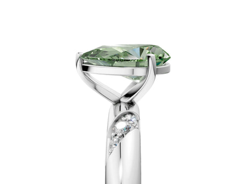 White gold Fancy Green Pear Cut Solitaire Diamond Engagement Ring with Twisted Pave Band and Four-Prong Setting_24