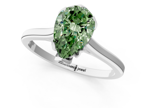 White gold Fancy Green Pear  Cut Solitaire Diamond Ring with Flower-Prong Setting and Classic Band_41