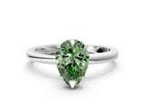 White gold Fancy Green Pear Cut Solitaire Diamond Ring with Prong Setting and Plain Band