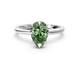 White gold Fancy Green Pear Cut Solitaire Diamond Ring with Prong Setting and Plain Band_12