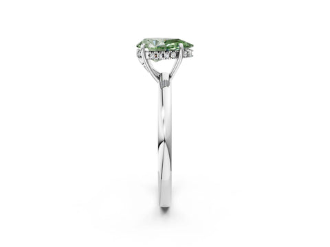 White gold Fancy Green Pear Cut Solitaire Diamond Ring with Prong Setting and Plain Band_14