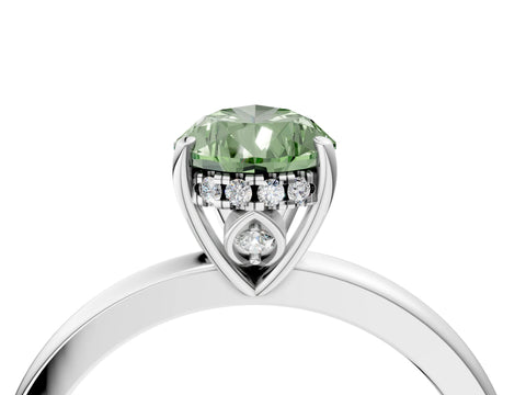 White gold Fancy Green Pear Cut Solitaire Diamond Ring with Prong Setting and Plain Band_16