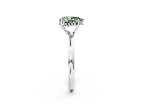 White gold Fancy Green Pear Cut Solitaire Diamond Ring with Prong Setting and Plain Band_2