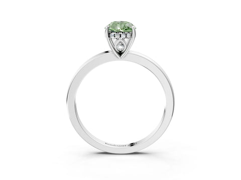 White gold Fancy Green Pear Cut Solitaire Diamond Ring with Prong Setting and Plain Band_3