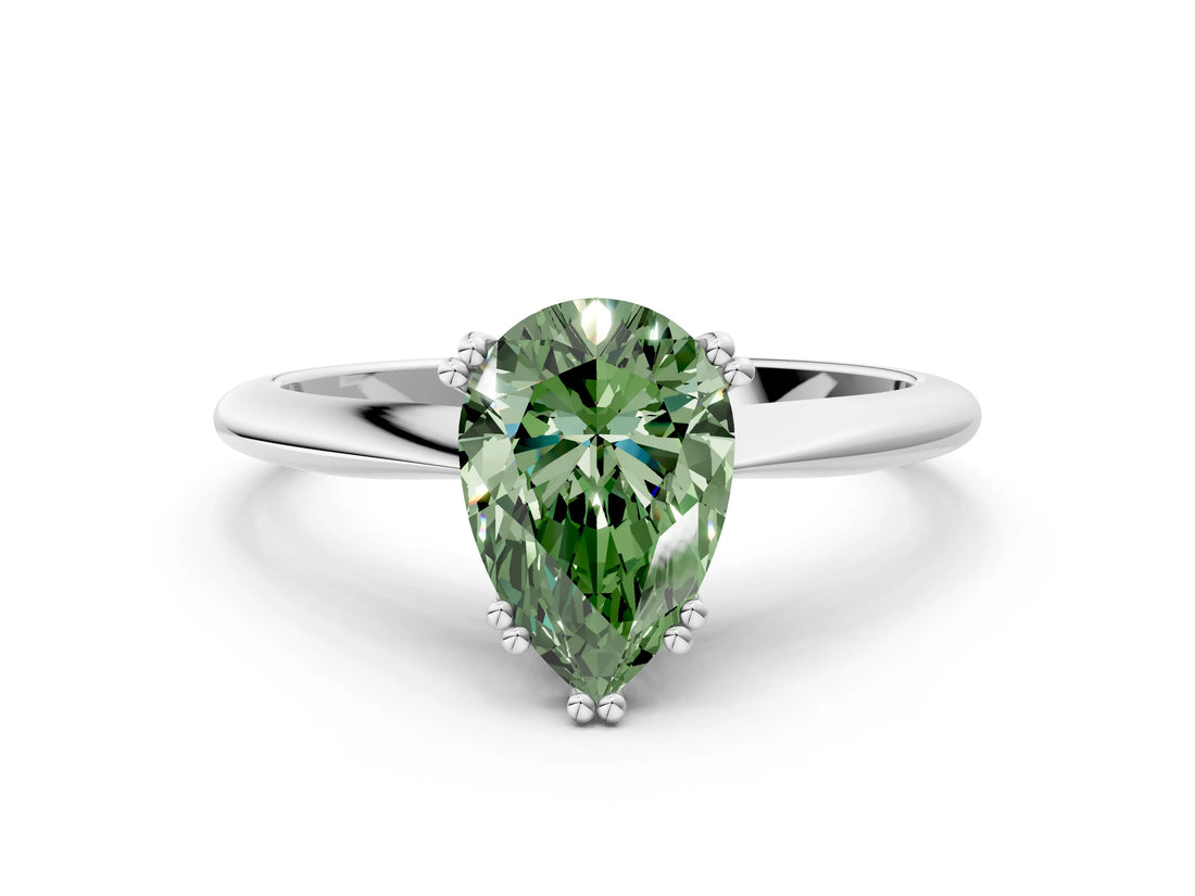White gold Fancy Green Pear Cut Solitaire Diamond Ring with Six-Prong Setting and Classic Band_27