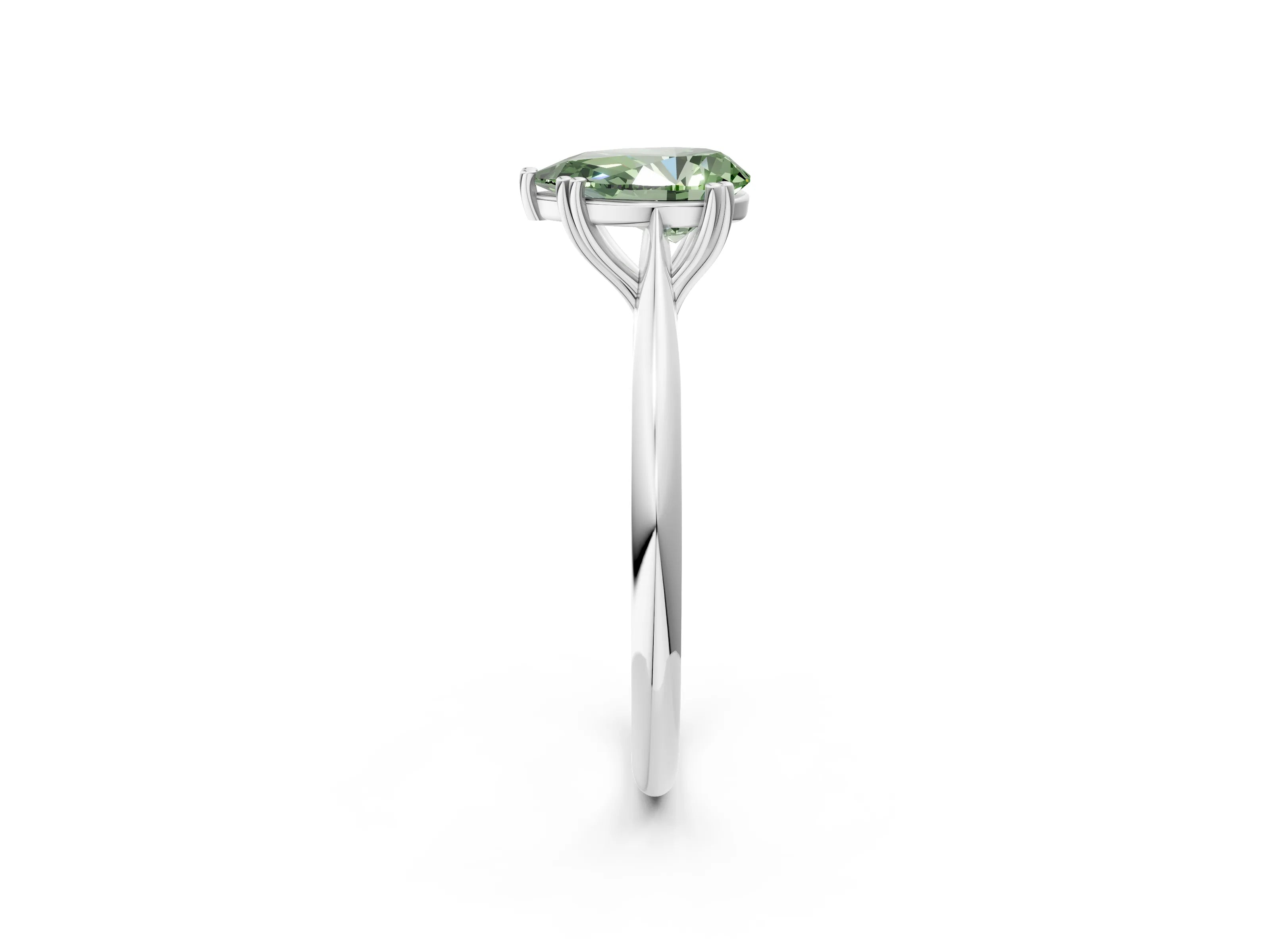 White gold Fancy Green Pear Cut Solitaire Diamond Ring with Six-Prong Setting and Classic Band_2