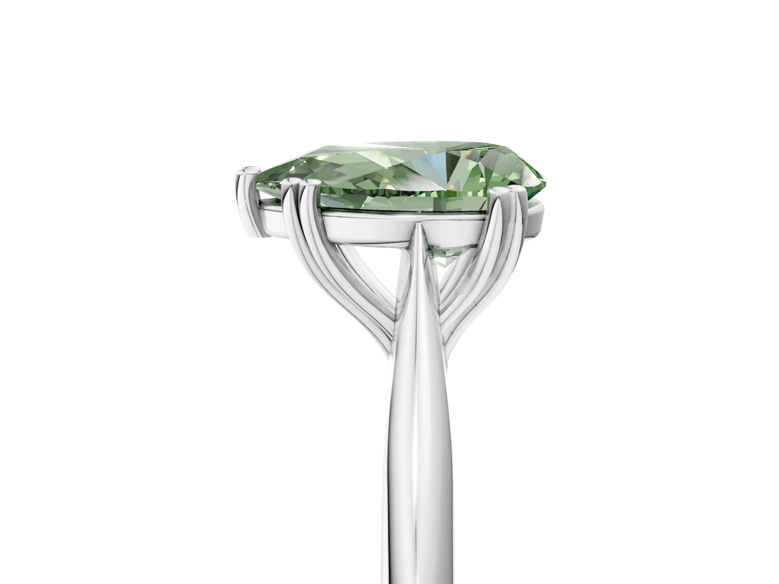 White gold Fancy Green Pear Cut Solitaire Diamond Ring with Six-Prong Setting and Classic Band_5