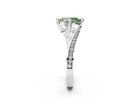 White gold Fancy Green Pear Cut Solitaire Diamond Twist Band with Pavé Setting and Four-Prong Setting_14