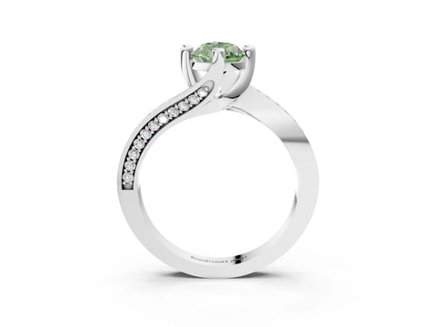 White gold Fancy Green Pear Cut Solitaire Diamond Twist Band with Pavé Setting and Four-Prong Setting_15