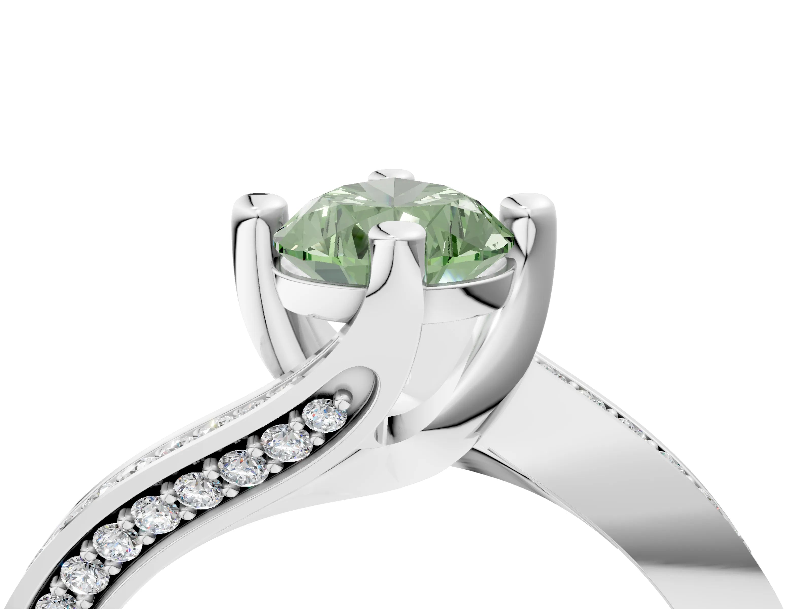 White gold Fancy Green Pear Cut Solitaire Diamond Twist Band with Pavé Setting and Four-Prong Setting_16