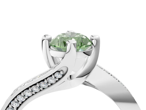 White gold Fancy Green Pear Cut Solitaire Diamond Twist Band with Pavé Setting and Four-Prong Setting_16