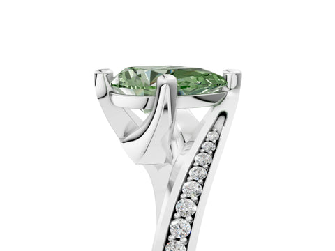 White gold Fancy Green Pear Cut Solitaire Diamond Twist Band with Pavé Setting and Four-Prong Setting_17