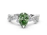 White gold Fancy Green Pear  Cut Solitaire Diamond Twisted Band with Pave Setting_24