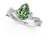 White gold Fancy Green Pear  Cut Solitaire Diamond Twisted Band with Pave Setting_25