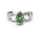 White gold Fancy Green Pear  Cut Solitaire Diamond with Side Stones on Criss-Cross Band and Four-Prong Setting_3