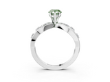White gold Fancy Green Pear  Cut Solitaire Diamond with Side Stones on Criss-Cross Band and Four-Prong Setting_6