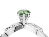 White gold Fancy Green Pear  Cut Solitaire Diamond with Side Stones on Criss-Cross Band and Four-Prong Setting_7