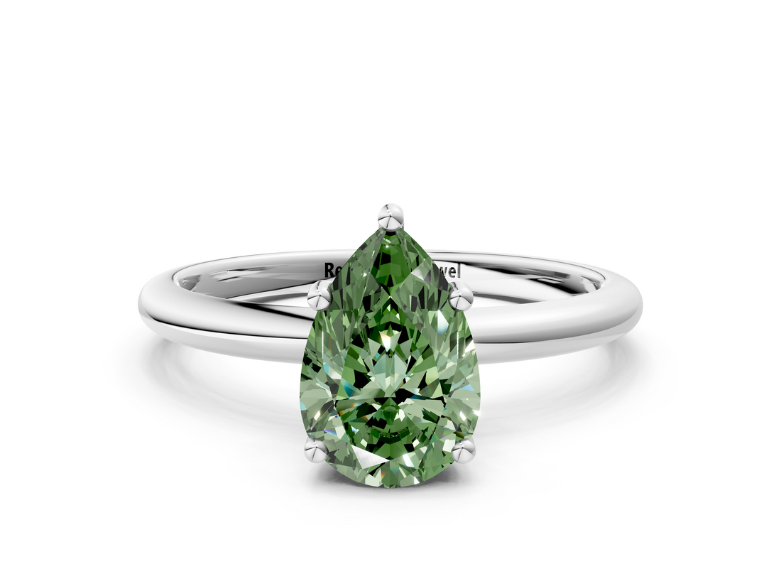 White gold Fancy Green Pear  Cut Solitaire Engagement Ring with Four-Prong Setting and Classic Band_20