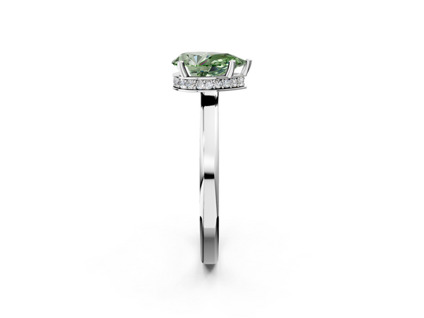White gold Fancy Green Pear  Cut Solitaire Engagement Ring with Four-Prong Setting on a Classic Band