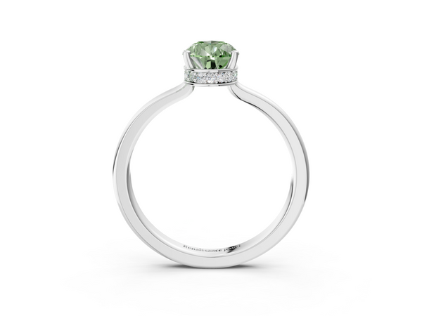 White gold Fancy Green Pear  Cut Solitaire Engagement Ring with Four-Prong Setting on a Classic Band