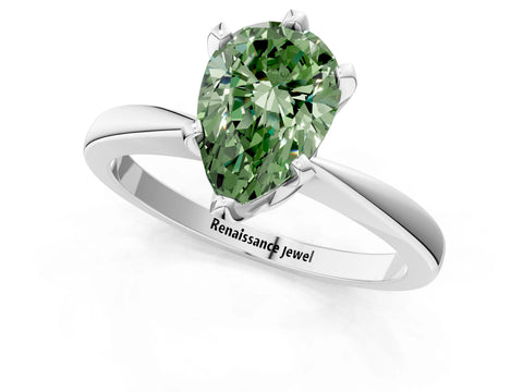 White gold Fancy Green Pear Cut Solitaire Engagement Ring with Six-Prong Setting and Tapered Band_1