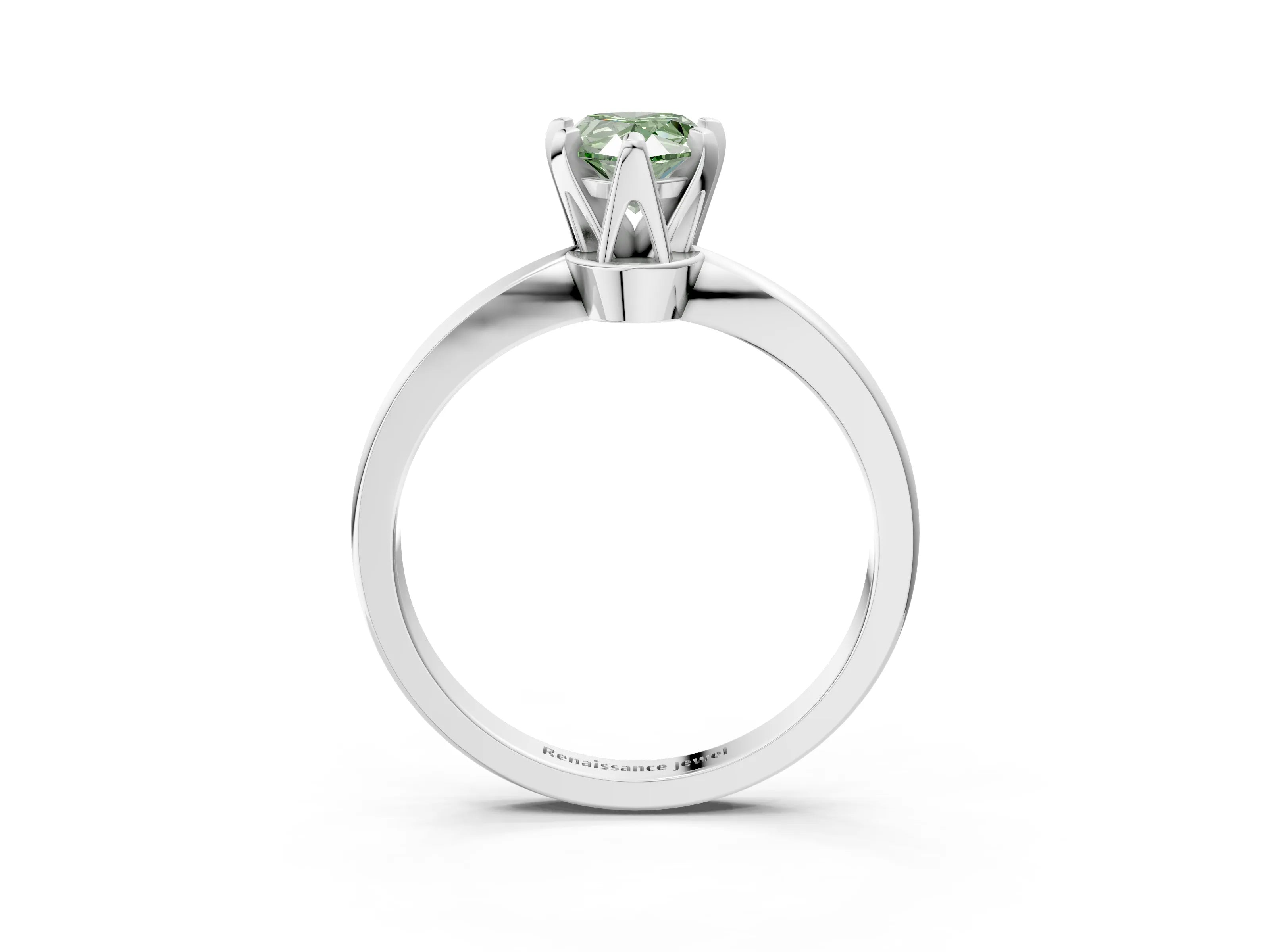 White gold Fancy Green Pear Cut Solitaire Engagement Ring with Six-Prong Setting and Tapered Band_3