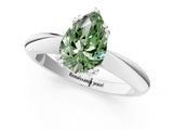 White gold Fancy Green Pear  Cut Solitaire Engagement Ring with Tapered Band and Four-Prong Setting 2