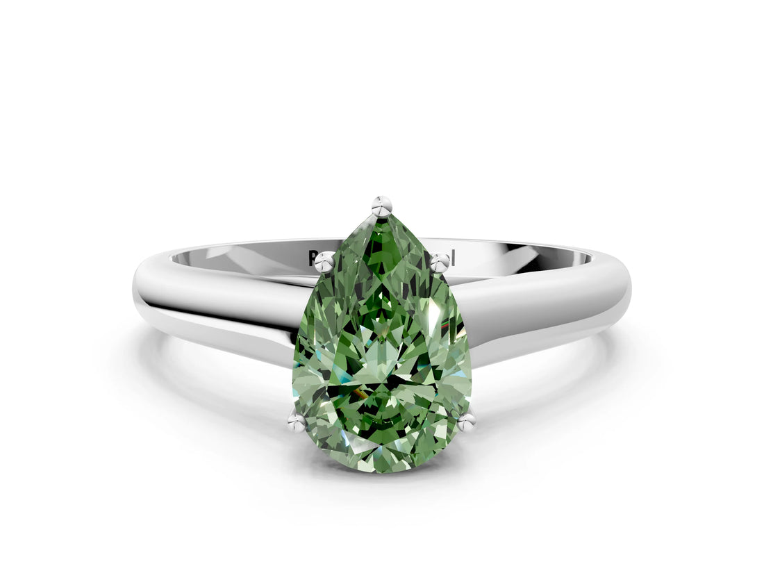 White gold Fancy Green Pear Cut Solitaire Engagement Ring with Tapered Band and Four-Prong Setting_15