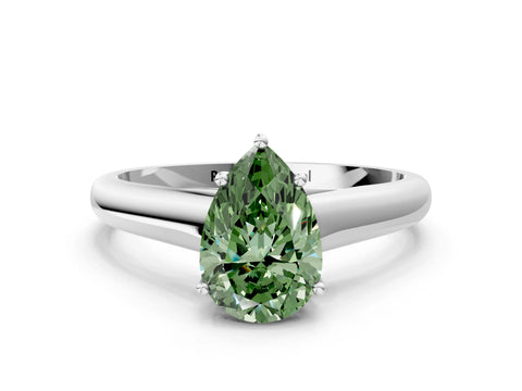 White gold Fancy Green Pear Cut Solitaire Engagement Ring with Tapered Band and Four-Prong Setting_15