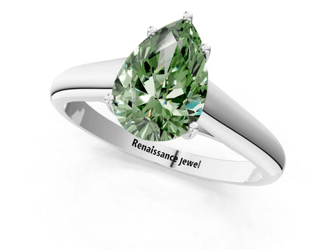 White gold Fancy Green Pear Cut Solitaire Engagement Ring with Tapered Band and Four-Prong Setting_16