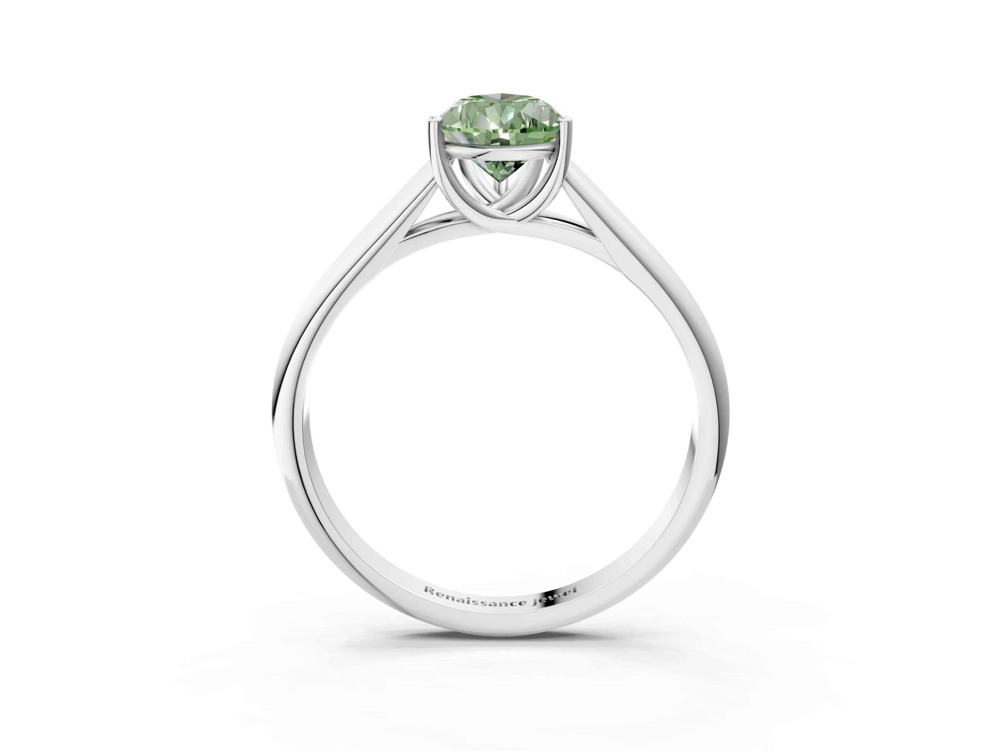 White gold Fancy Green Pear Cut Solitaire Engagement Ring with Tapered Band and Four-Prong Setting_18