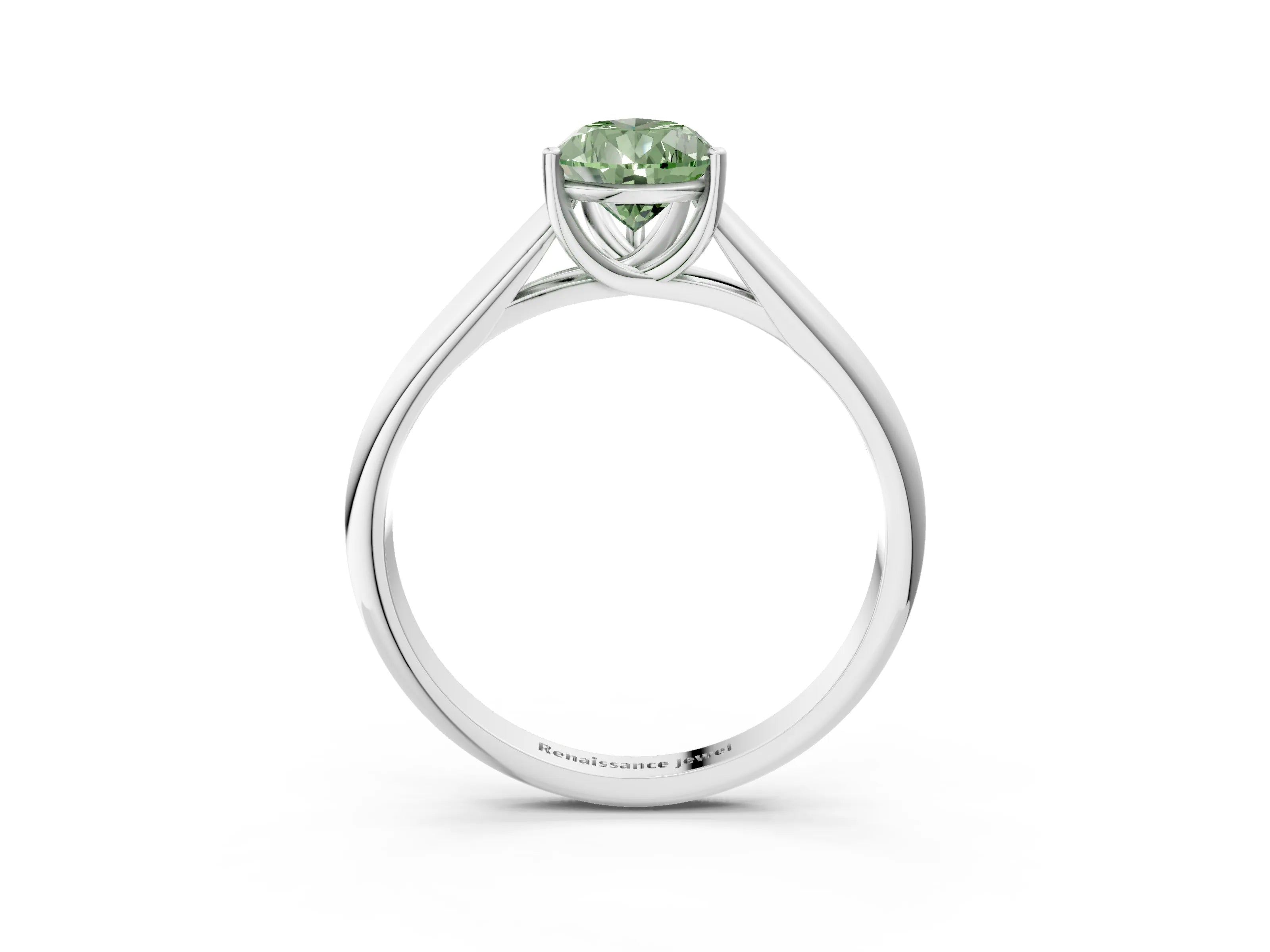 White gold Fancy Green Pear Cut Solitaire Engagement Ring with Tapered Band and Four-Prong Setting_6